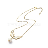 Glass Seed Wing with Natural Pearl Pendant Necklace, Golden Brass Jewelry for Women, Gold, 16.38 inch(41.6cm)(NJEW-MZ00008)