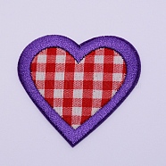 Computerized Embroidery Cloth Iron on/Sew on Patches, Costume Accessories, Appliques, Heart with Tartan Pattern, Red, 47x51x1mm(DIY-TAC0008-12)