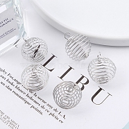 Carbon Steel Spiral Bead Cage Pendants, Hollow Spring Ball Charms, Platinum, 25x20mm(PW-WG85729-06)