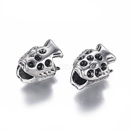 304 Stainless Steel European Bead Rhinestone Settings, Large Hole Beads, Fish, Antique Silver, 12x10.5x9.5mm, Hole: 4.5mm, Fit For 2mm Rhinestone(STAS-G204-55AS)