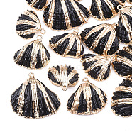 Spray Paint & Electroplate Sea Shell Pendants, with Iron Findings, Light Gold, Black, 18~30x20~30x7~11mm, Hole: 2mm(SSHEL-S262-09A)