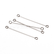 304 Stainless Steel Eye Pins, Double Sided Eye Pins, Stainless Steel Color, 36x0.6mm, Hole: 1.5mm(X-STAS-I141-01A-P)