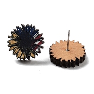 Independence Day Wood Stud Earrings, with 304 Stainless Steel Pins, Flower, 16.5mm(EJEW-D108-01F)