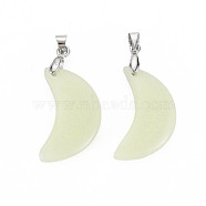 Synthetic Fluorite Pendants, with Platinum Plated Brass Findings, Moon, Light Yellow, 25x15x4.5mm, Hole: 3.5x4mm(G-N0326-95A)