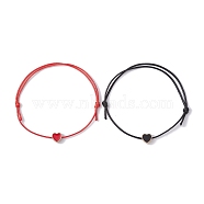 2Pcs 2 Color Alloy Enamel Heart Braided Bead Bracelets Set, Waxed Polyester Cords Adjustable Bracelets, Mixed Color, Inner Diameter: 3-3/8 inch(8.5cm), 1Pc/color(BJEW-JB09740)