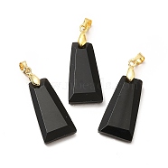 Natural Obsidian Pendants, Faceted Trapezoid Charms, with Rack Plating Golden Tone Brass Findings, Cadmium Free & Lead Free, 25~26x12.5~13x3.5~4mm, Hole: 5x4mm(G-C045-01E-G)