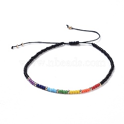 Chakra Jewelry, Nylon Thread Braided Beads Bracelets, with Seed Beads, Black, 46~75mm(BJEW-JB04347-04)
