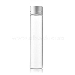 Clear Glass Bottles Bead Containers, Screw Top Bead Storage Tubes with Aluminum Cap, Column, Silver, 2.2x10cm, Capacity: 25ml(0.85fl. oz)(CON-WH0085-77H-01)