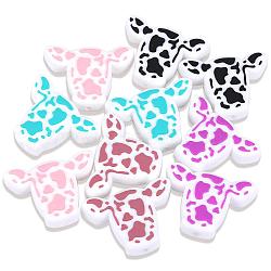 10Pcs 5 Colors Silicone Beads, Cow Head, Mixed Color, 21.5x29x9mm, Hole: 2mm(JX809A)