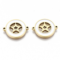 304 Stainless Steel Enamel Links Connectors, Laser Cut, Flat Round with Star, White, Golden, 14.5x18.5x2mm, Hole: 1.2mm(STAS-S080-009G-A)