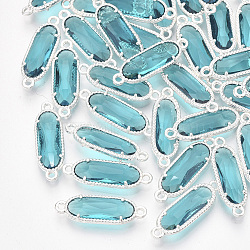 Glass Links, with Silver Color Plated Eco-Friendly Alloy Findings, Faceted, Oval, Dark Turquoise, 21x7x3mm, Hole: 1.2mm(GLAA-S188-A-07S)