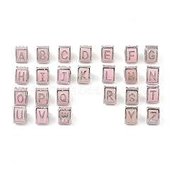 Alloy Enamel European Beads, Large Hole Beads, Platinum, Triangle with Letter, Pink, 9x7x7mm, Hole: 5mm(FIND-M016-01P)