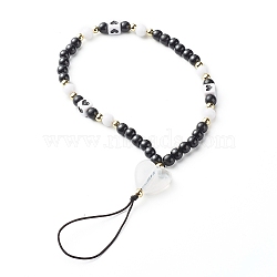 Opaque Acrylic Beads Mobile Straps, Telephone Jewelry, with Plastic Beads and Braided Nylon Thread, Heart, Black, 19.5cm(HJEW-JM00528)