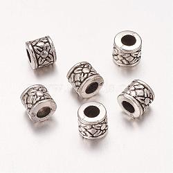 Antique Silver CCB Plastic Spacer Beads, Craved Column, about 8mm long, 7.5mm wide, hole: 4mm(X-PCCBH367Y)