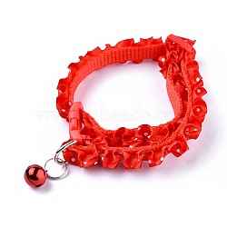 Adjustable Polyester Lace Dog/Cat Collar, Pet Supplies, with Iron Bell and Polypropylene(PP) Buckle, Red, 21~35x0.9cm, Fit For 19~32cm Neck Circumference(MP-K001-B04)