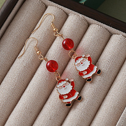 Alloy Enamel Santa Claus Dangle Earrings,  with Glass, Golden, 61x15mm(FS-WGCA223-01)