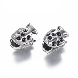 304 Stainless Steel European Bead Rhinestone Settings, Large Hole Beads, Fish, Antique Silver, 12x10.5x9.5mm, Hole: 4.5mm; Fit For 2mm Rhinestone(STAS-G204-55AS)