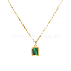 Elegant Rectangle Stainless Steel Green Resin Pendant Necklaces, Golden(LM4111-1)