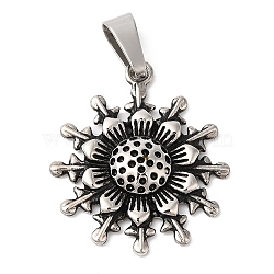 304 Stainless Steel Pendant Rhinestone Settings, Flower Charms, Antique Silver, Fit for 1mm Rhinestone, 33x28.5x5mm, Hole: 5mm(STAS-Q244-11AS)