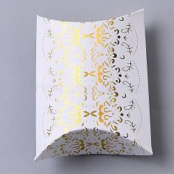 Paper Pillow Candy Boxes, for Wedding Favors Baby Shower Birthday Party Supplies, Rectangle, Gold, Floral Pattern, Fold: 9.1x6.3x2.65cm, Unfold: 11.3x6.9x0.1cm(CON-I009-13B)