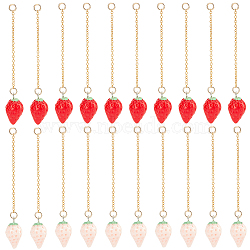 20Pcs 2 Colors Opaque Resin Simulation Strawberry Pendant Decorations for Keychain, with Brass Cable Chains, Mixed Color, 76mm, 10pcs/color(AJEW-AB00085)