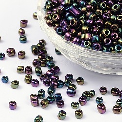 6/0 Glass Seed Beads, Iris Round, Prussian Blue, 4mm, Hole: 1mm, about 1000pcs/100g(X1-SEED-A009-4mm-604)