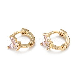 Butterfly Sparkling Cubic Zirconia Hoop Earrings for Girl Women, Lead Free & Nickel Free & Cadmium Free, Real 18K Gold Plated Brass Earrings, Pink, 8x9x5.5mm, Pin: 0.8mm(EJEW-H126-26G-B)