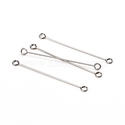 304 Stainless Steel Eye Pins, Double Sided Eye Pins, Stainless Steel Color, 36x0.6mm, Hole: 1.5mm(X-STAS-I141-01A-P)