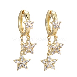 Brass Micro Pave Clear Cubic Zirconia Huggie Hoop Earrings, Long-Lasting Plated, Star, Real 18K Gold Plated, 32.5mm, Pin: 0.9mm(EJEW-K083-43G)