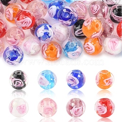 32Pcs 8 Colors Handmade Luminous Inner Flower Lampwork Beads, Round, Mixed Color, 8mm, Hole: 1mm, 4pcs/color(LAMP-FS0001-34)