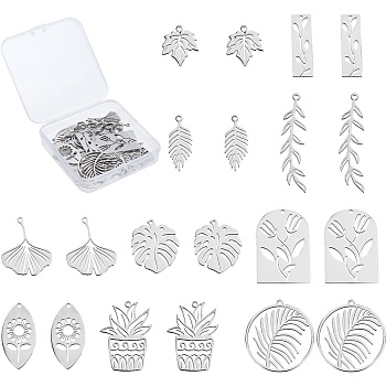 20Pcs 10 Style 201 Stainless Steel Pendants, Mixed Shape, Stainless Steel Color, 2pcs/style