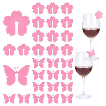 HOBBIESAY 2 Bags Flower & Butterfly Acrylic Wine Glass Charms, Pale Violet Red, 30~37.5x39~39.5x2.5mm, 15pcs/bag, 1bag/style