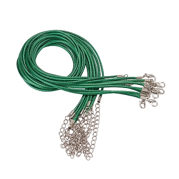 Waxed Cord Necklace Making, with Zinc Alloy Lobster Clasps, Platinum, Green, 17.8 inch~18 inch(45.5~46cm), 2mm