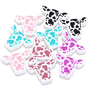 10Pcs 5 Colors Silicone Beads, Chewing Beads For Teethers, DIY Nursing Necklaces Making, Cow Head, Mixed Color, 21.5x29x9mm, Hole: 2mm
