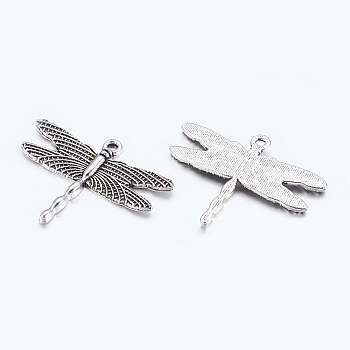 Alloy Pendants, Lead Free and Cadmium Free, Antique Silver, Dragonfly, about 28mm long, 35.5mm wide, 2mm thick, hole: 1.5mm