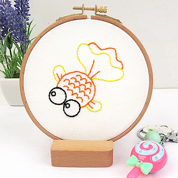 DIY Display Decoration Embroidery Kit, including Embroidery Needles & Thread & Fabric, Plastic Embroidery Hoop, Fish Pattern, 79x74mm
