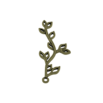 Tibetan Style Alloy Pendants, Leafy Branch and Leaves, Cadmium Free & Lead Free, Antique Bronze, 43x17x2.5mm, Hole: 1.5mm, about 530pcs/1000g