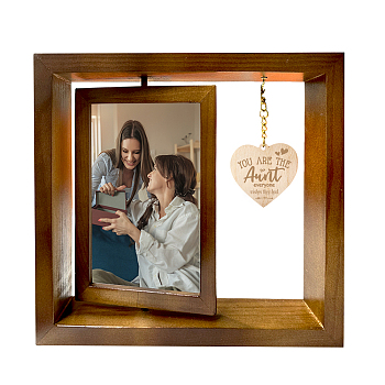 Double Sided Wooden Rotating Photo Frames with DIY Word Aunt Heart, for Tabletop, Heart, 210x230x15mm