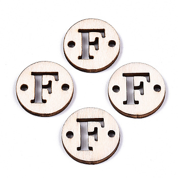 Unfinished Natural Poplar Wood Links Connectors, Laser Cut, Flat Round with Word, Letter.F, 19.5x2.5mm, Hole: 2mm