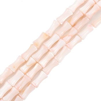 Natural Freshwater Shell Beads Strands, Dyed, Bamboo Stick Shape, Misty Rose, 8x4.5mm, Hole: 0.8mm, about 46pcs/strand, 14.49 inch(36.8cm)