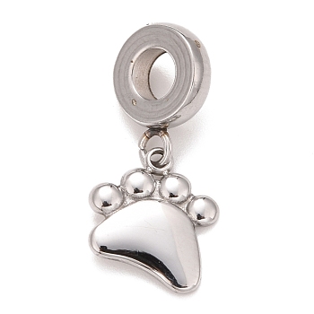 304 Stainless Steel European Dangle Charms, Large Hole Pendants, Footprint, Stainless Steel Color, 23mm, Hole: 4mm, Footprint: 11.5x11x1.5mm