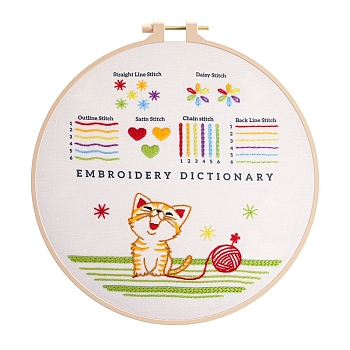 DIY Embroidery Kit, including Embroidery Needles & Thread, Linen Cloth, Cat Shape, 290x290mm