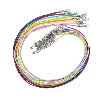 Braided Waxed Cotton Cord Necklace Making, with Alloy Lobster Claw Clasps and Iron Chain Extenders, Mixed Color, 17-1/8 inch(43.5cm), 1.5mmm