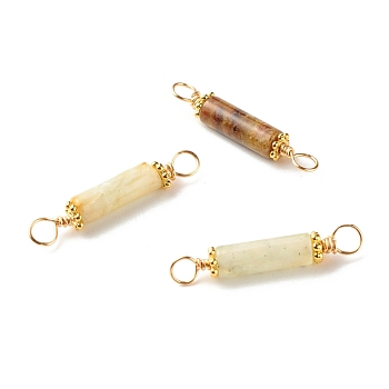 Natural Jade Links Connectors, with Eco-Friendly Copper Wire and Tibetan Style Alloy Daisy Spacer Beads, Column, 25~26.5x4mm, Hole: 2.9~3.4mm
