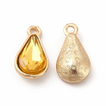 Faceted Glass Rhinestone Pendants, with Golden Zinc Alloy Setting, Teardrop Charm, Sunflower, 18x9.5x5.5mm, Hole: 1.5mm