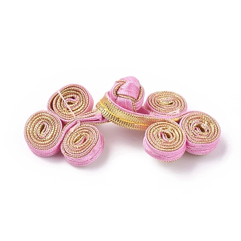 Handmade Chinese Frogs Knots Buttons Sets, Polyester Button, Pearl Pink, 25~28.5x57~65x9~14.4mm