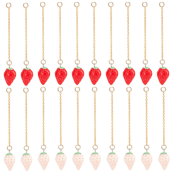 20Pcs 2 Colors Opaque Resin Simulation Strawberry Pendant Decorations for Keychain, with Brass Cable Chains, Mixed Color, 76mm, 10pcs/color