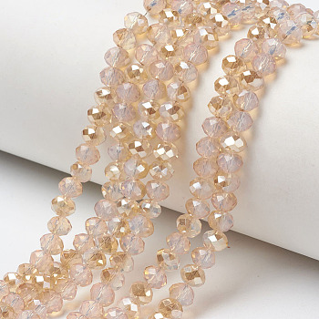 Electroplate Glass Beads Strands, Imitation Jade Beads, Half Plated, Rainbow Plated, Faceted, Rondelle, PeachPuff, 3x2mm, Hole: 0.8mm, about 165~169pcs/strand, 15~16 inch(38~40cm)