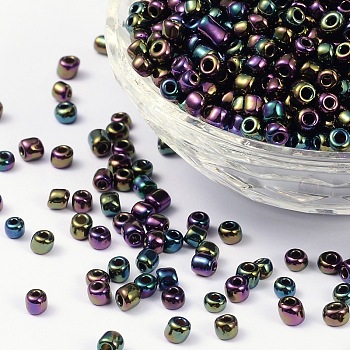 6/0 Glass Seed Beads, Iris Round, Prussian Blue, 4mm, Hole: 1mm, about 1000pcs/100g