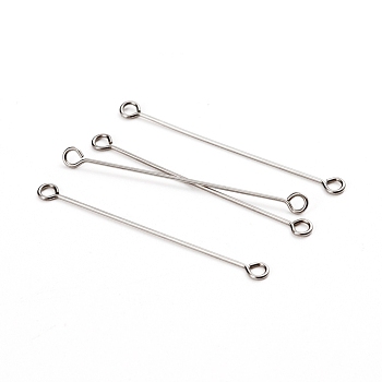 304 Stainless Steel Eye Pins, Double Sided Eye Pins, Stainless Steel Color, 36x0.6mm, Hole: 1.5mm